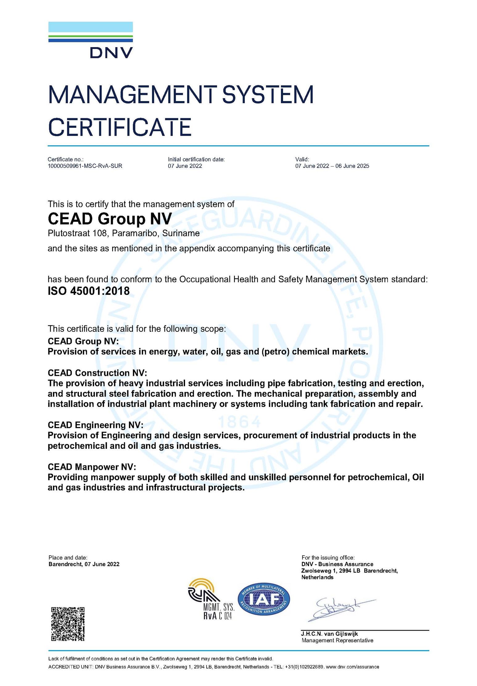 Quality certificate
